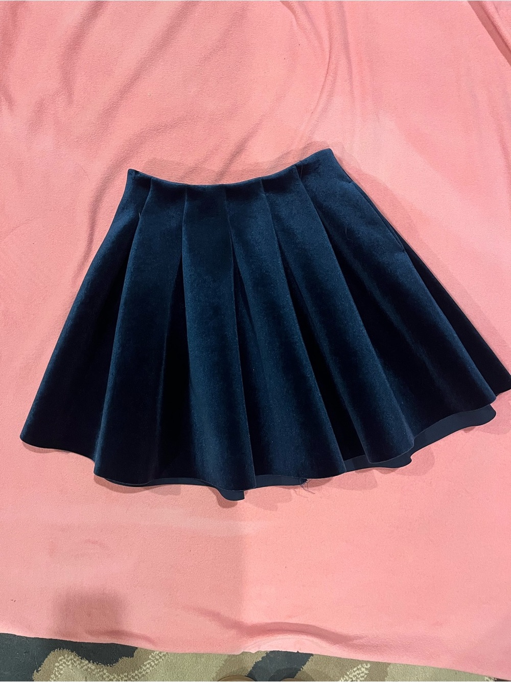 LC Lauren Conrad Velvet Pleated Skater Skirt in Navy